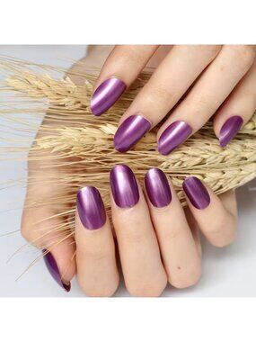 24pcs Candy-Purple Press-On Nails – Glossy Oval Medium Set, Reusable Salon-Style